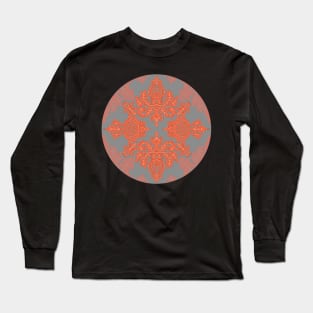 Burnt Orange, Coral & Grey doodle pattern Long Sleeve T-Shirt